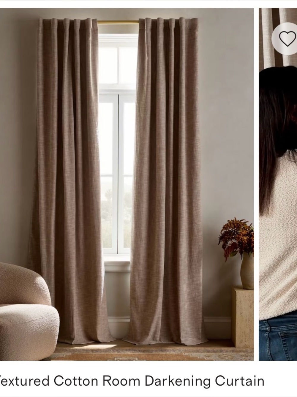 Textured Cotton Room Darkening Curtain Panels - Flax 48 x 96